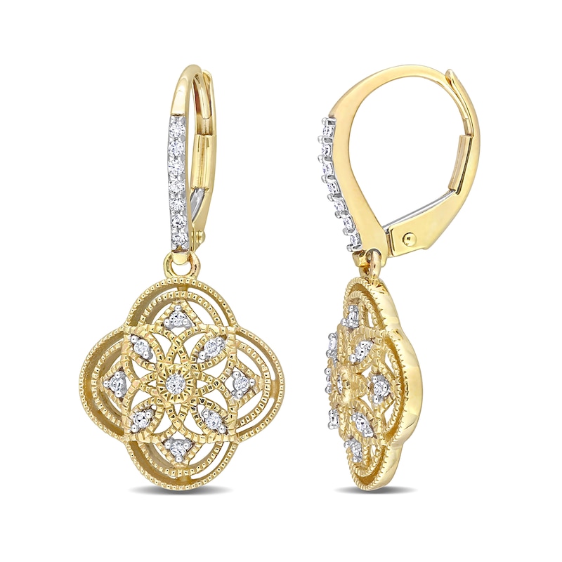 Main Image 1 of 1/6 CT. T.W. Diamond Milgrain Flower Vintage-Style Drop Earrings in 10K Gold