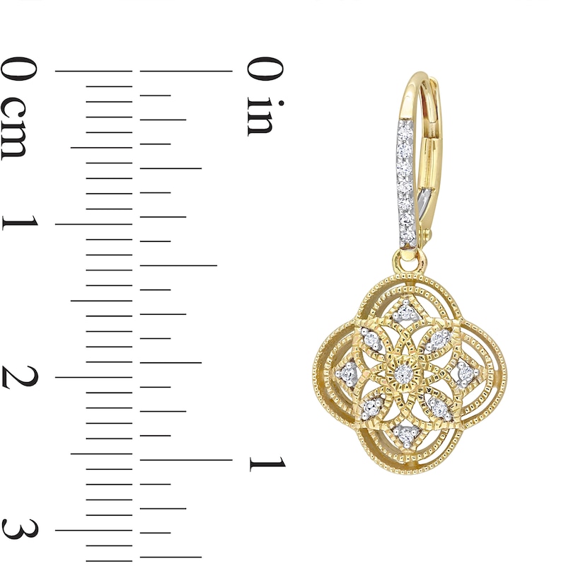 Main Image 3 of 1/6 CT. T.W. Diamond Milgrain Flower Vintage-Style Drop Earrings in 10K Gold