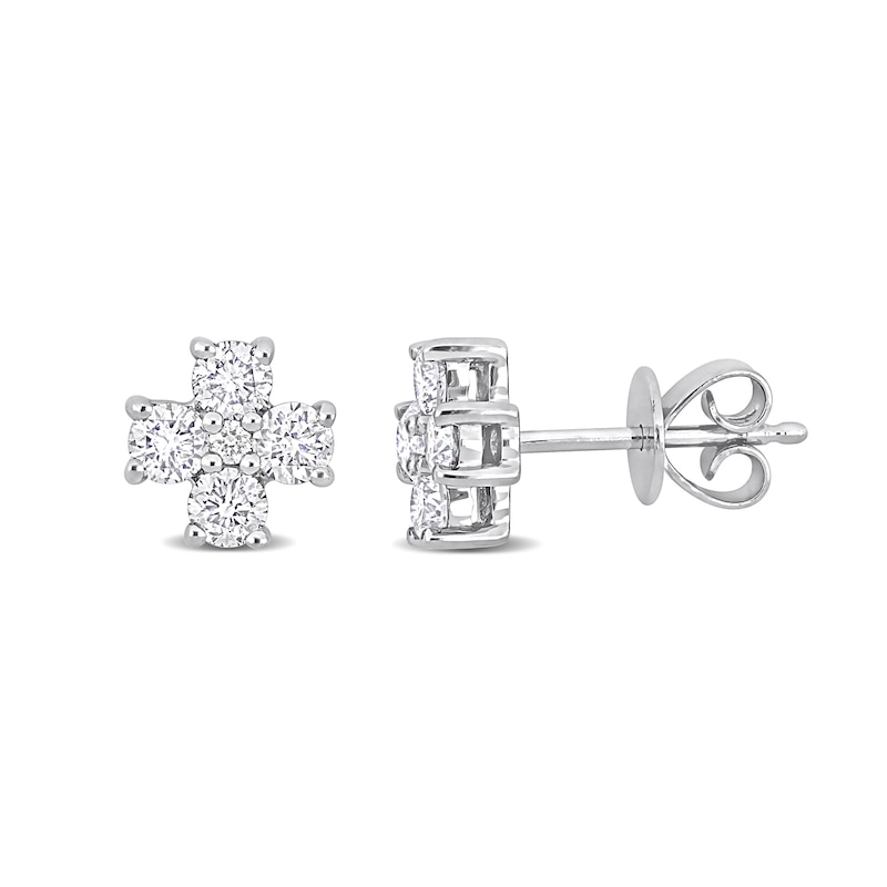 Main Image 1 of 7/8 CT. T.W. Diamond Cross Stud Earrings in Platinum
