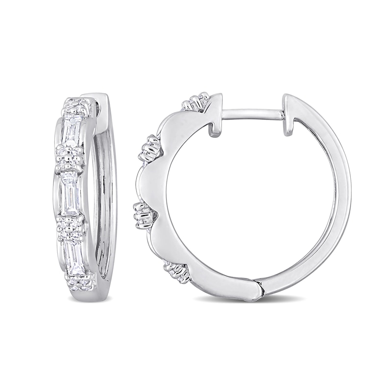 1 CT. T.W. Baguette Diamond Scallop Sides Hoop Earrings in Platinum