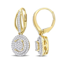 1/2 CT. T.W. Oval Multi-Diamond Double Frame Drop Earrings in 10K Gold