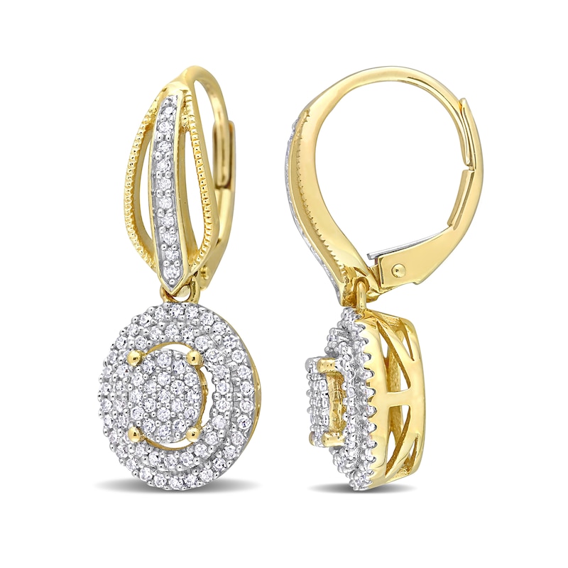 Main Image 1 of 1/2 CT. T.W. Oval Multi-Diamond Double Frame Drop Earrings in 10K Gold
