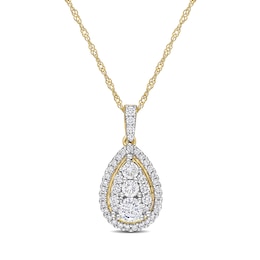 1/2 CT. T.W. Pear-Shaped Multi-Diamond Frame Teardrop Pendant in 14K Gold - 17"