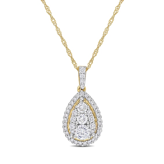 1/2 CT. T.w. Pear-Shaped Multi-Diamond Frame Teardrop Pendant in 14K Gold - 17"