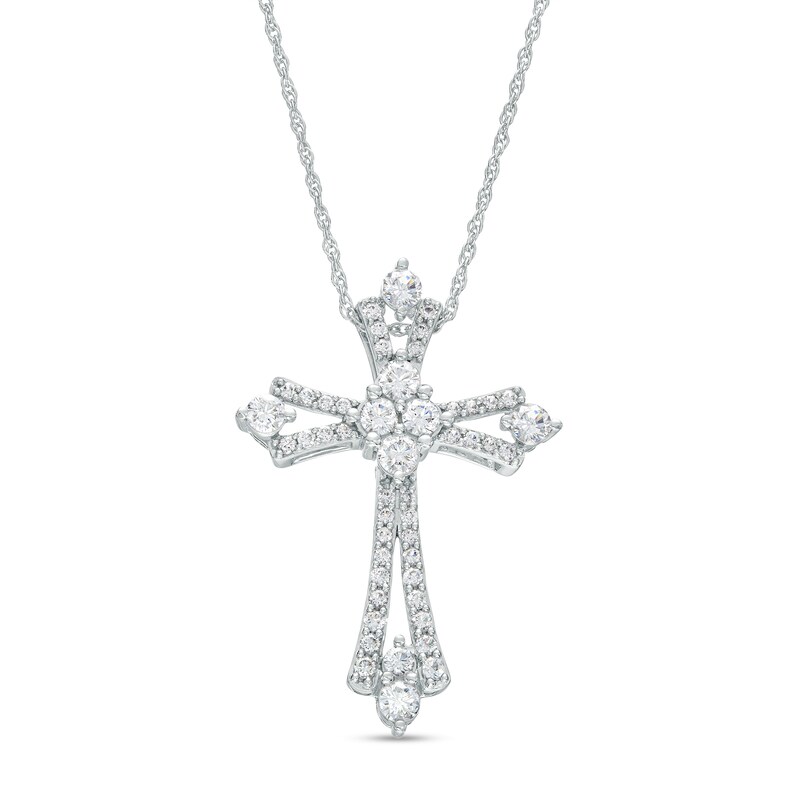 Main Image 1 of 1 CT. T.W. Diamond Split Cross Pendant in 10K White Gold