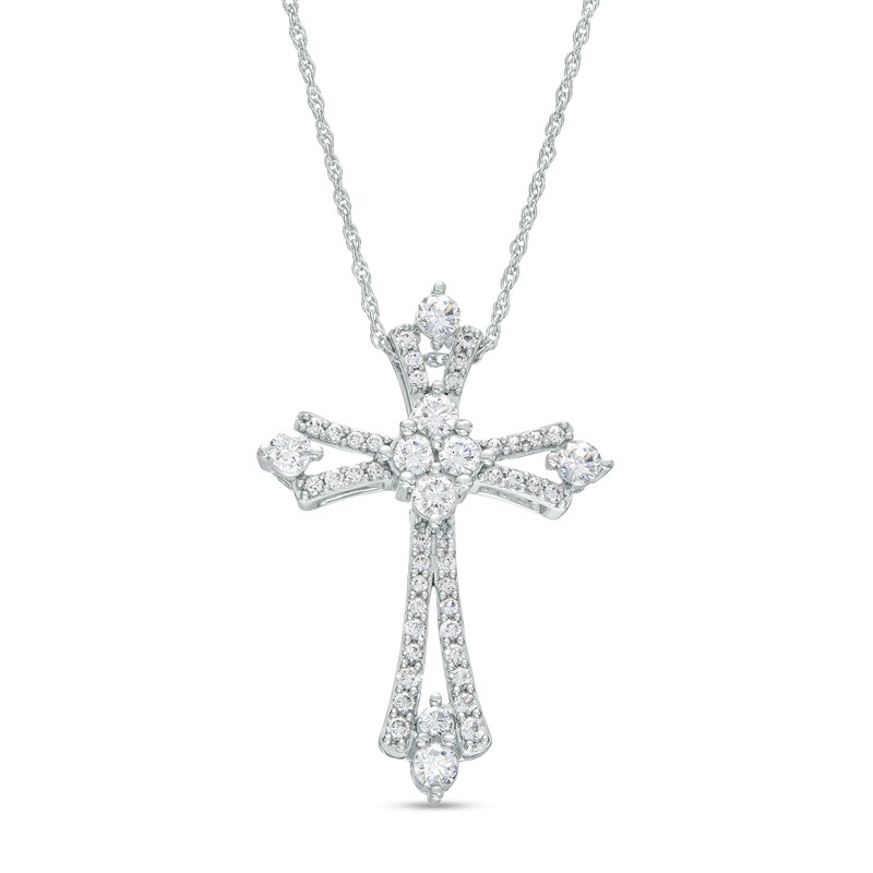 1 CT. T.W. Diamond Split Cross Pendant in 10K White Gold