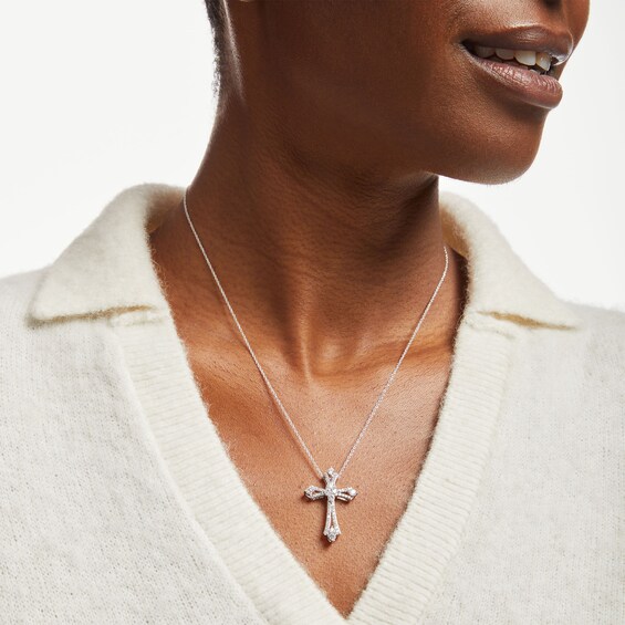 1 CT. T.w. Diamond Split Cross Pendant in 10K White Gold