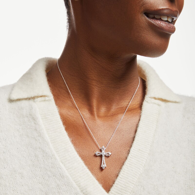 Main Image 2 of 1 CT. T.W. Diamond Split Cross Pendant in 10K White Gold