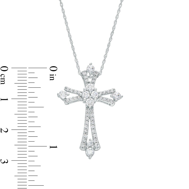 Main Image 3 of 1 CT. T.W. Diamond Split Cross Pendant in 10K White Gold