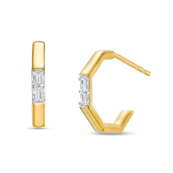 1/10 CT. T.w. Baguette Diamond Open Octagon Hoop Earrings in 10K Gold