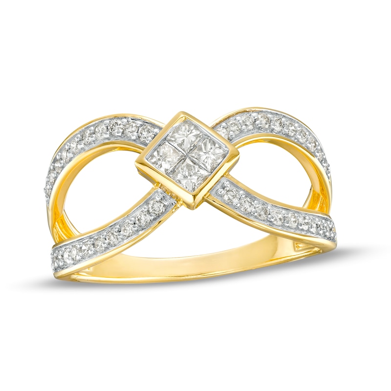 Main Image 1 of 1/2 CT. T.W. Quad Princess-Cut Diamond Tilted Open Shank Ring in 10K Gold
