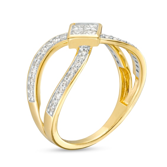 1/2 CT. T.w. Quad Princess-Cut Diamond Tilted Open Shank Ring in 10K Gold
