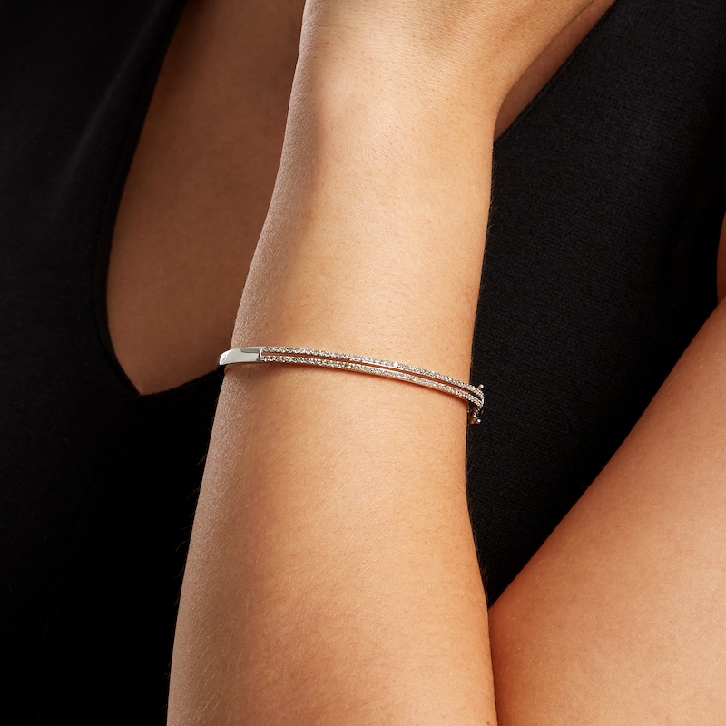 Main Image 2 of 1 CT. T.W. Diamond Double Row Bangle in 10K White Gold
