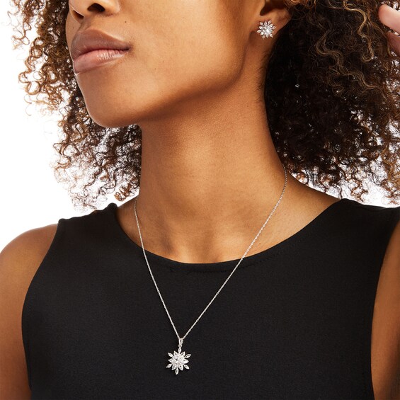 Multi-Shape White Lab-Created Sapphire Cluster Snowflake Pendant and Stud Earrings Set in Sterling Silver