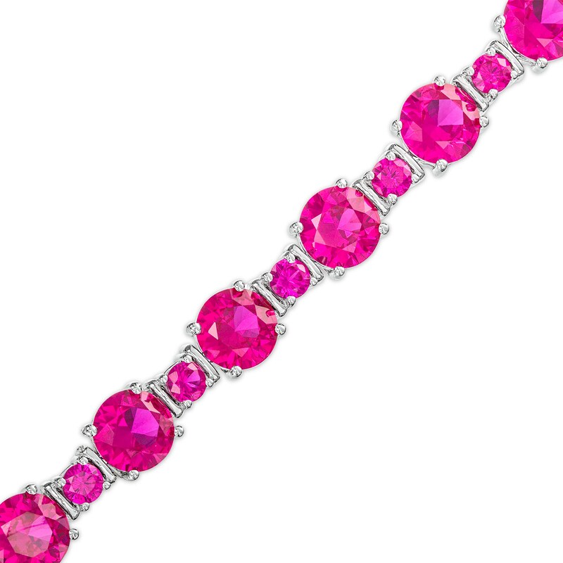 Main Image 1 of Lab-Created Ruby Large and Small Alternating Bracelet in Sterling Silver – 7.5"