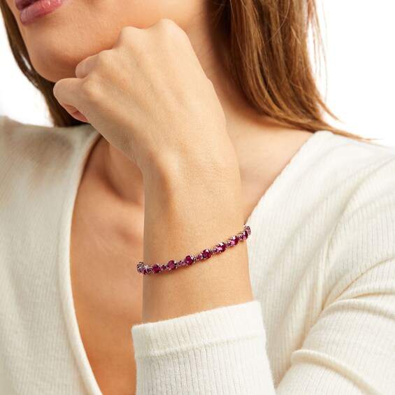 Lab-Created Ruby Large and Small Alternating Bracelet in Sterling Silver â 7.5"