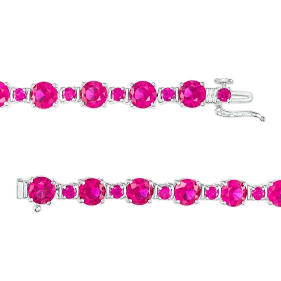 Lab-Created Ruby Large and Small Alternating Bracelet in Sterling Silver â 7.5"