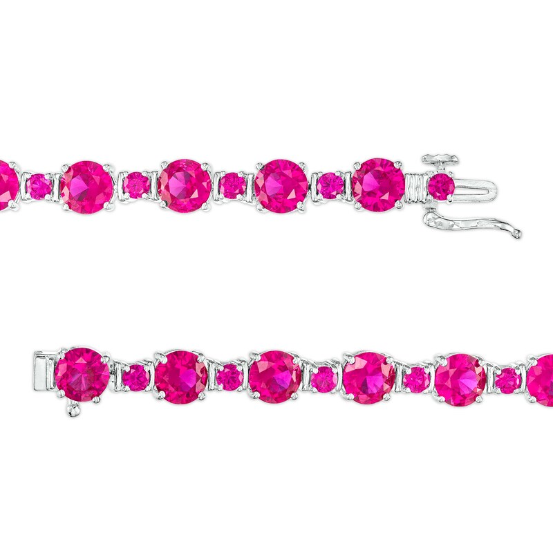Main Image 3 of Lab-Created Ruby Large and Small Alternating Bracelet in Sterling Silver – 7.5"