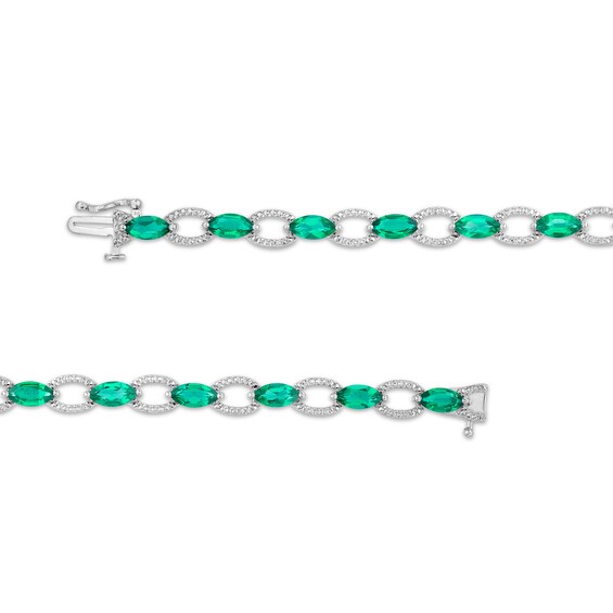 Marquise Lab-Created Emerald Open Link Bracelet in Sterling Silver - 7.25"