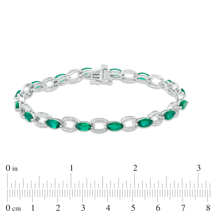 Marquise Lab-Created Emerald Open Link Bracelet in Sterling Silver - 7.25"