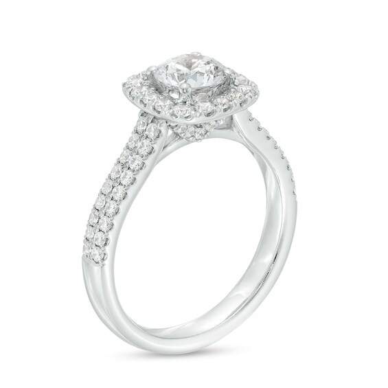 Celebration Ideal 1-5/8 CT. T.w. Certified Diamond Cushion-Shaped Frame Engagement Ring in 14K White Gold (I/I1)