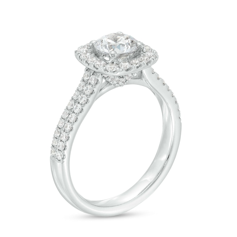 Main Image 3 of Celebration Ideal 1-5/8 CT. T.W. Certified Diamond Cushion-Shaped Frame Engagement Ring in 14K White Gold (I/I1)