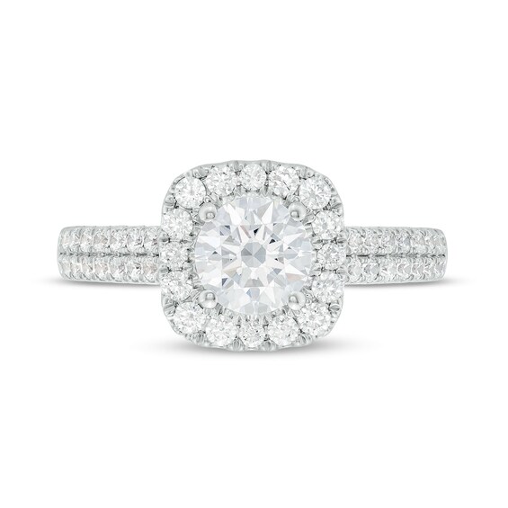 Celebration Ideal 1-5/8 CT. T.w. Certified Diamond Cushion-Shaped Frame Engagement Ring in 14K White Gold (I/I1)