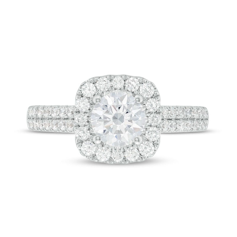 Main Image 4 of Celebration Ideal 1-5/8 CT. T.W. Certified Diamond Cushion-Shaped Frame Engagement Ring in 14K White Gold (I/I1)