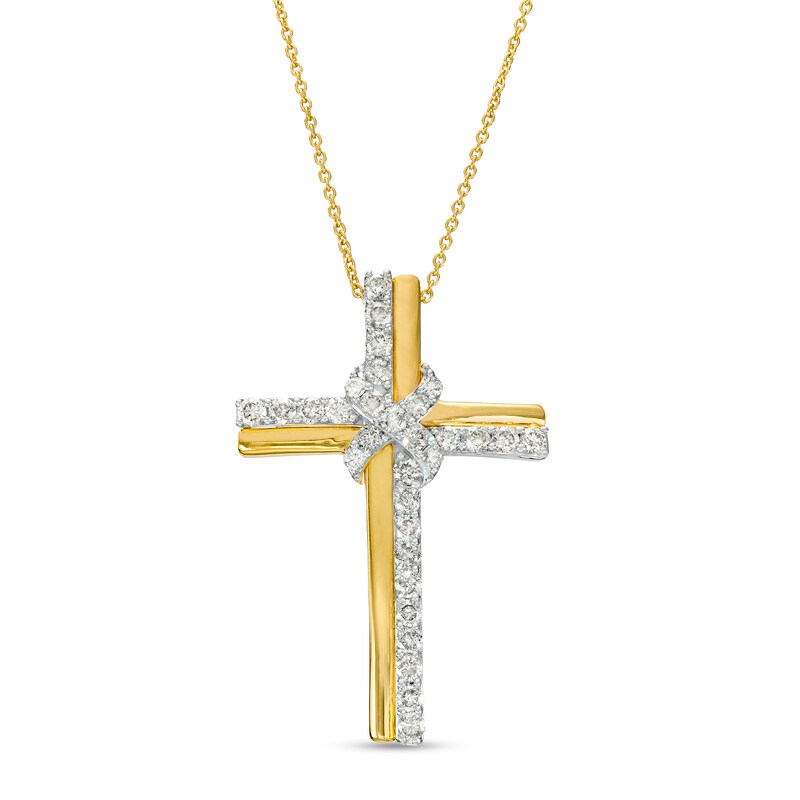 Main Image 1 of 1 CT. T.W. Diamond Infinity Loop Double Row Cross Pendant in 10K Gold