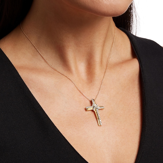 1 CT. T.w. Diamond Infinity Loop Double Row Cross Pendant in 10K Gold