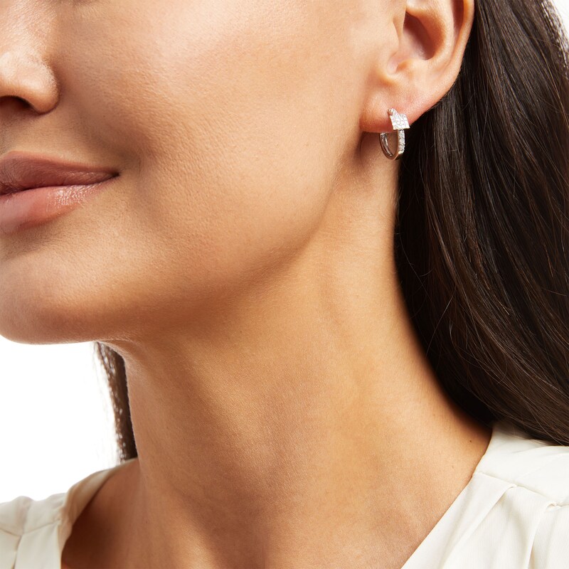 Main Image 2 of 1/2 CT. T.W. Princess-Shaped Multi-Diamond Hoop Earrings in 10K White Gold