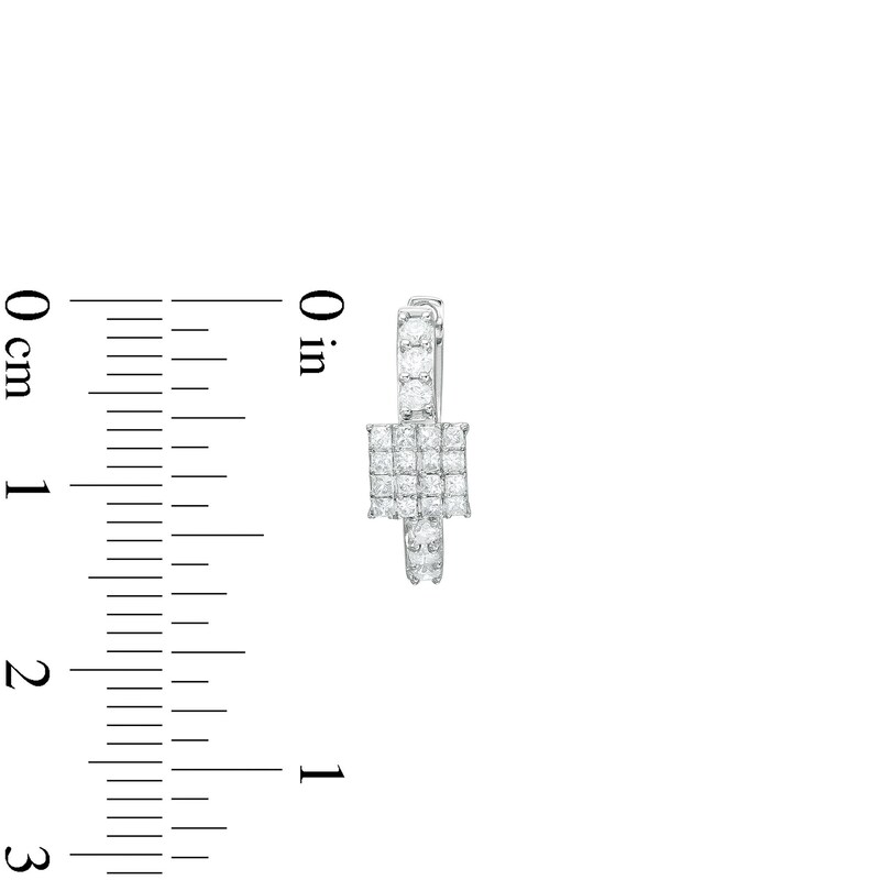Main Image 3 of 1/2 CT. T.W. Princess-Shaped Multi-Diamond Hoop Earrings in 10K White Gold