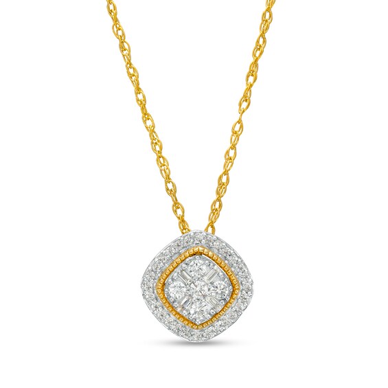 1/5 CT. T.w. Cushion-Shaped Multi-Diamond Frame Tilted Pendant in 10K Gold