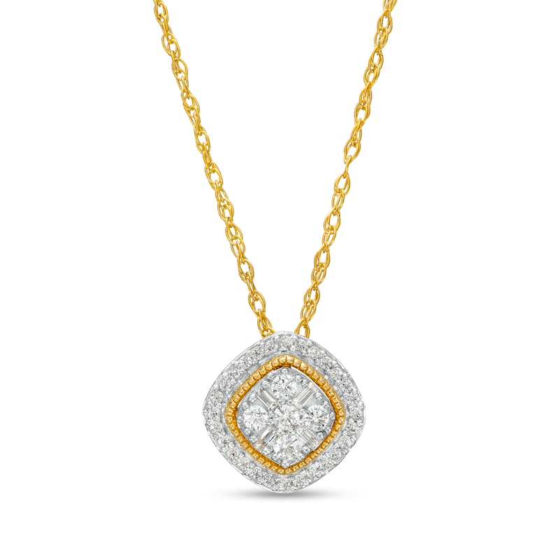 Main Image 1 of 1/5 CT. T.W. Cushion-Shaped Multi-Diamond Frame Tilted Pendant in 10K Gold