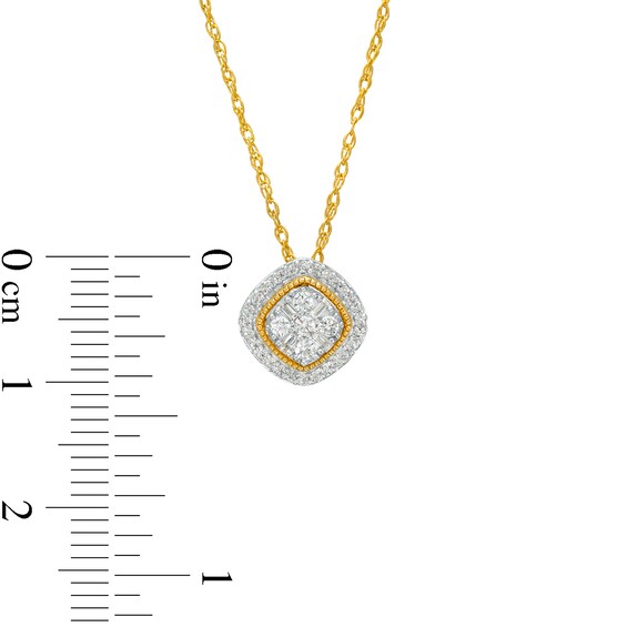 1/5 CT. T.w. Cushion-Shaped Multi-Diamond Frame Tilted Pendant in 10K Gold