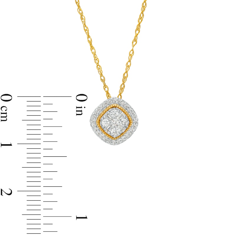 Main Image 3 of 1/5 CT. T.W. Cushion-Shaped Multi-Diamond Frame Tilted Pendant in 10K Gold