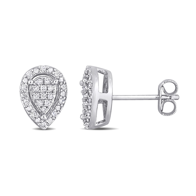 Main Image 1 of 1/5 CT. T.W. Pear-Shaped Multi-Diamond Frame Stud Earrings in Sterling Silver