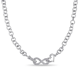1/10 CT. T.W. Diamond Interlocking Heart and Infinity Necklace in Sterling Silver - 17"