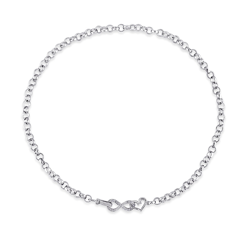 Main Image 3 of 1/10 CT. T.W. Diamond Interlocking Heart and Infinity Necklace in Sterling Silver - 17"