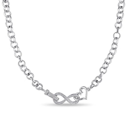 1/10 CT. T.W. Diamond Interlocking Heart and Infinity Necklace in Sterling Silver - 17"