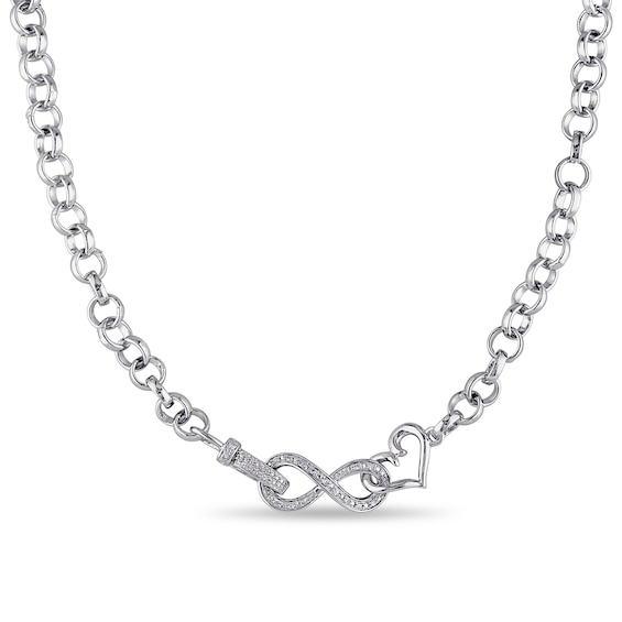 1/10 CT. T.w. Diamond Interlocking Heart and Infinity Necklace in Sterling Silver - 17"