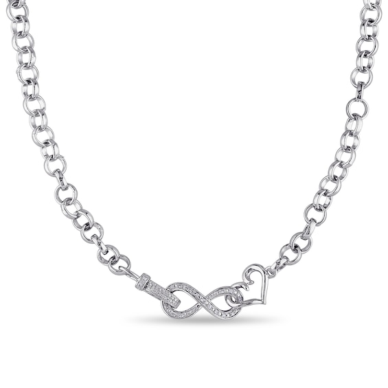 1/10 CT. T.w. Diamond Interlocking Heart and Infinity Necklace in Sterling Silver - 17"