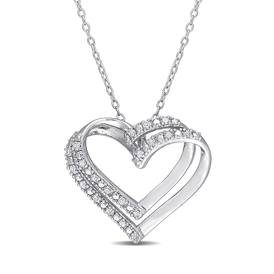 1/5 CT. T.w. Diamond Double Heart Pendant in Sterling Silver