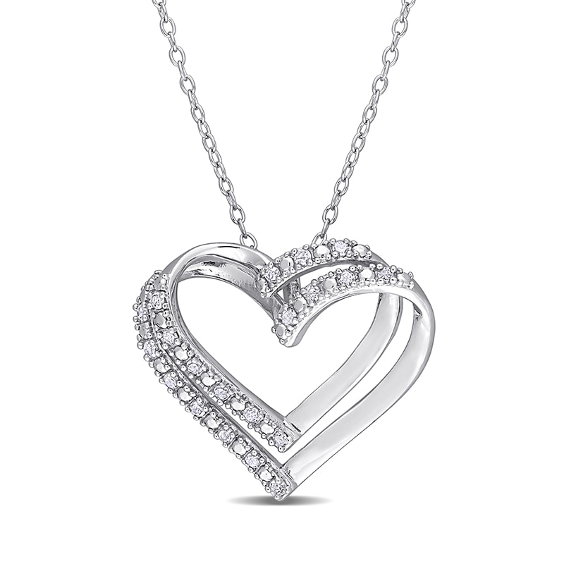 Main Image 1 of 1/5 CT. T.W. Diamond Double Heart Pendant in Sterling Silver