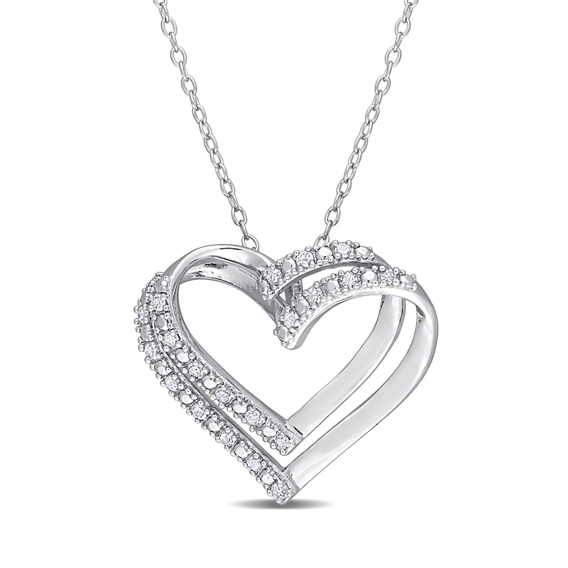 Main Image 1 of 1/5 CT. T.W. Diamond Double Heart Pendant in Sterling Silver