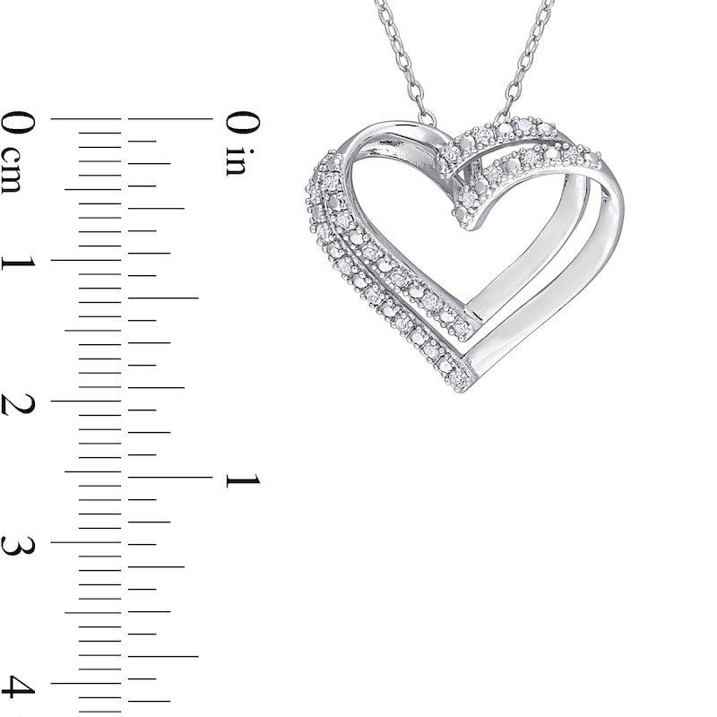 Main Image 3 of 1/5 CT. T.W. Diamond Double Heart Pendant in Sterling Silver
