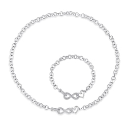 1/5 CT. T.W. Diamond Interlocking Heart and Infinity Necklace and Bracelet Set in Sterling Silver