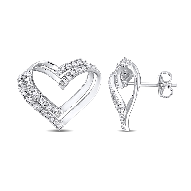 Main Image 1 of 1/5 CT. T.W. Diamond Double Heart Stud Earrings in Sterling Silver
