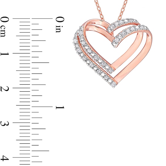 1/5 CT. T.w. Diamond Double Open Heart Pendant in Sterling Silver with Rose Rhodium