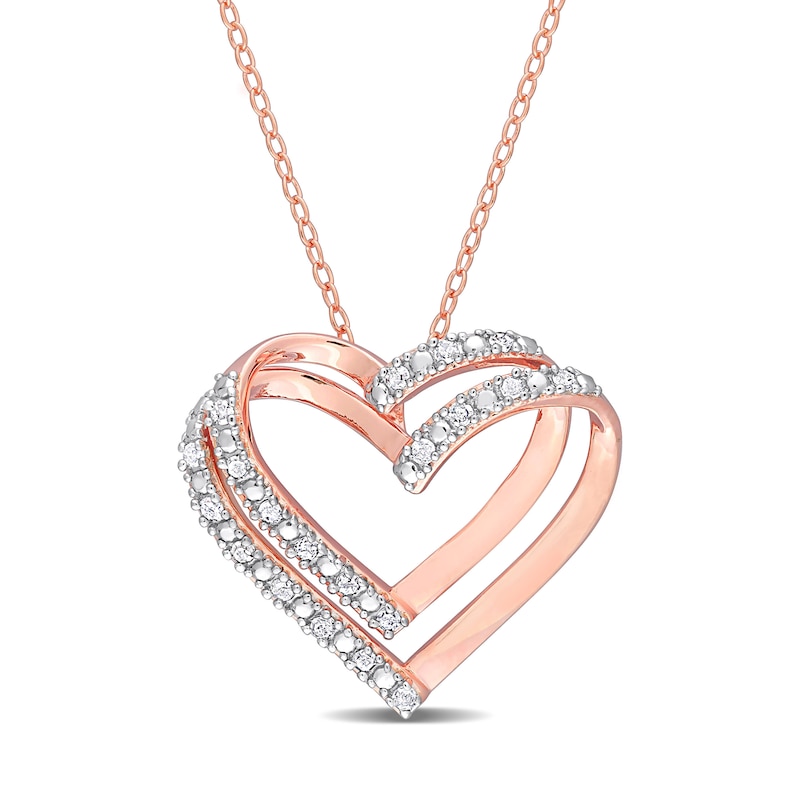 Main Image 1 of 1/5 CT. T.W. Diamond Double Open Heart Pendant in Sterling Silver with Rose Rhodium